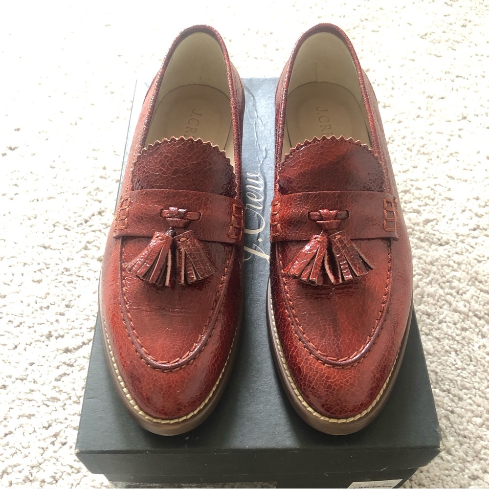 NIB J Crew Bella Crackled Leather Loafers